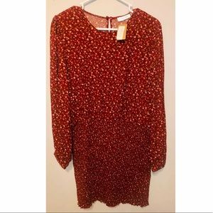 NWT. Long sleeved mini dress with smocked details.